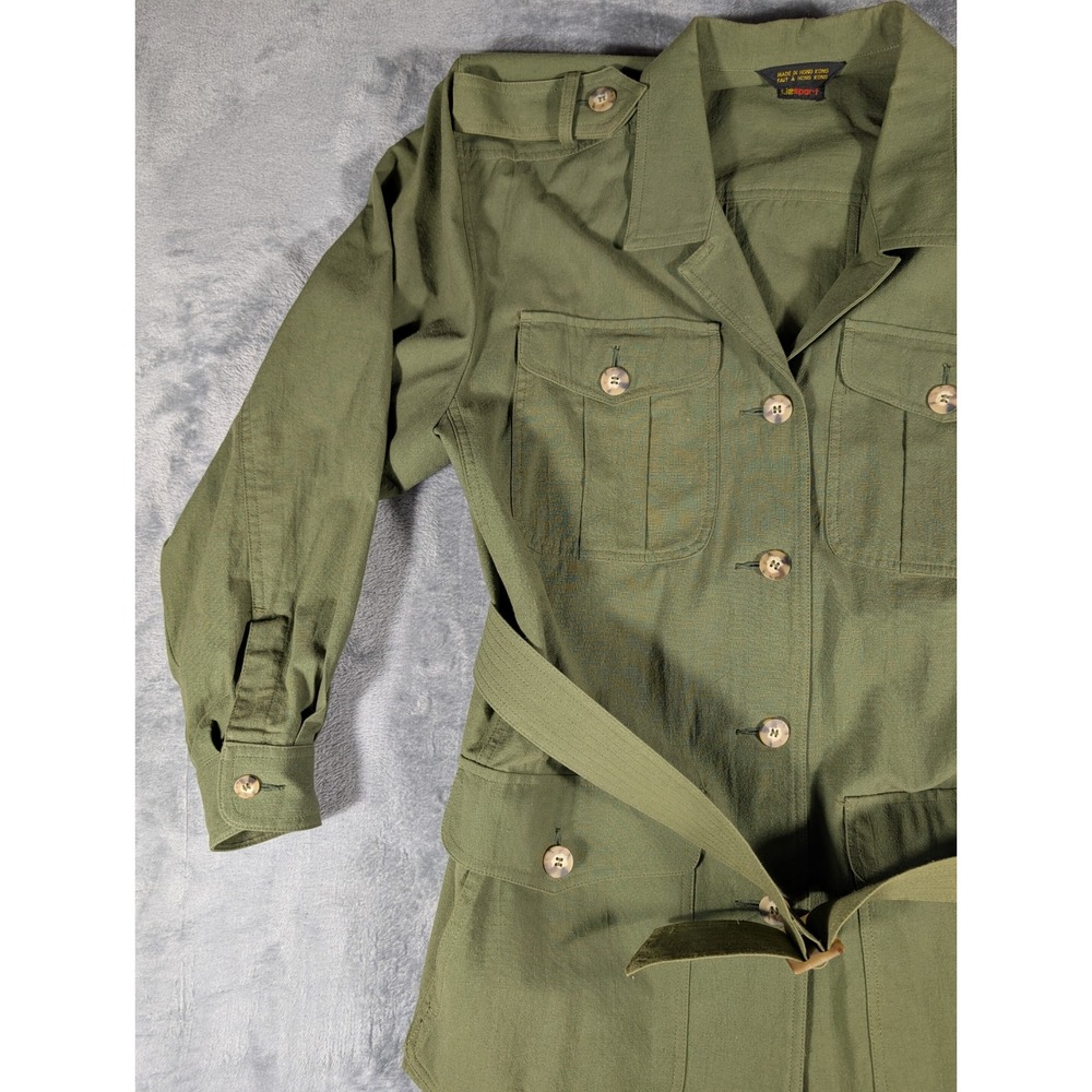 Vintage Lizsport Olive Green Cotton Belted Safari Utility Jacket Women's Large - Picture 3 of 11